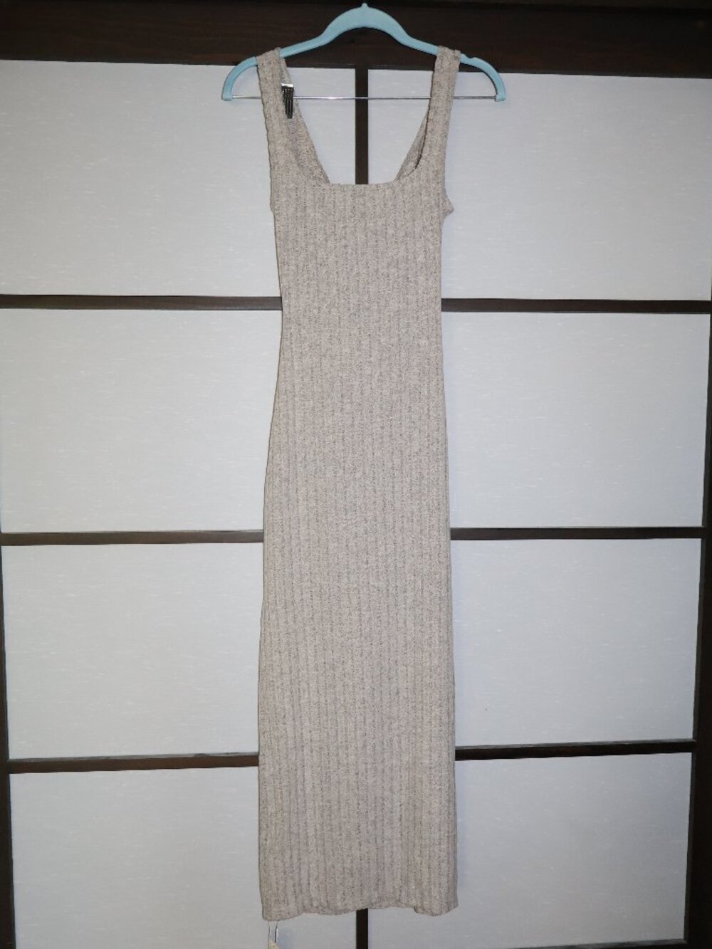 Halara Ribbed Knit Square Neck Twist Back Split Bodycon Maxi Dress